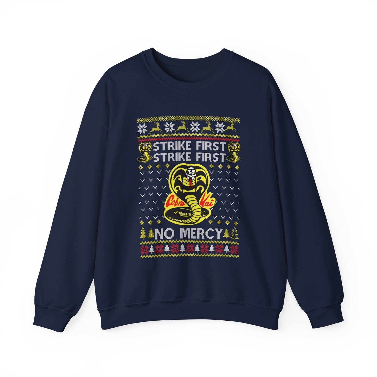 Cobra Kai Strike First Christmas Sweatshirt | No Mercy Ugly Christmas Sweater | Cobra Kai Dojo Holiday Top