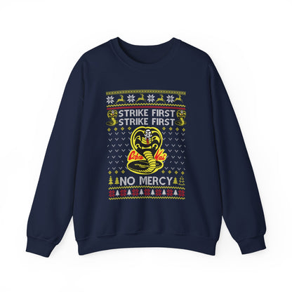 Cobra Kai Strike First Christmas Sweatshirt | No Mercy Ugly Christmas Sweater | Cobra Kai Dojo Holiday Top