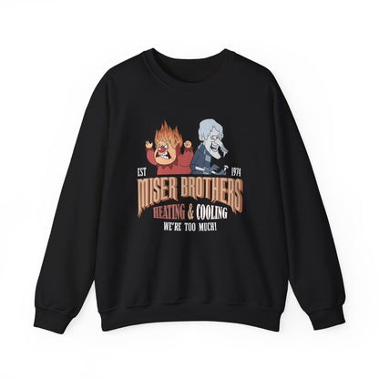 Miser Brothers Heating and Cooling Sweatshirt | Two-Tone Logo | Heat Miser and Snow Miser Christmas Crewneck