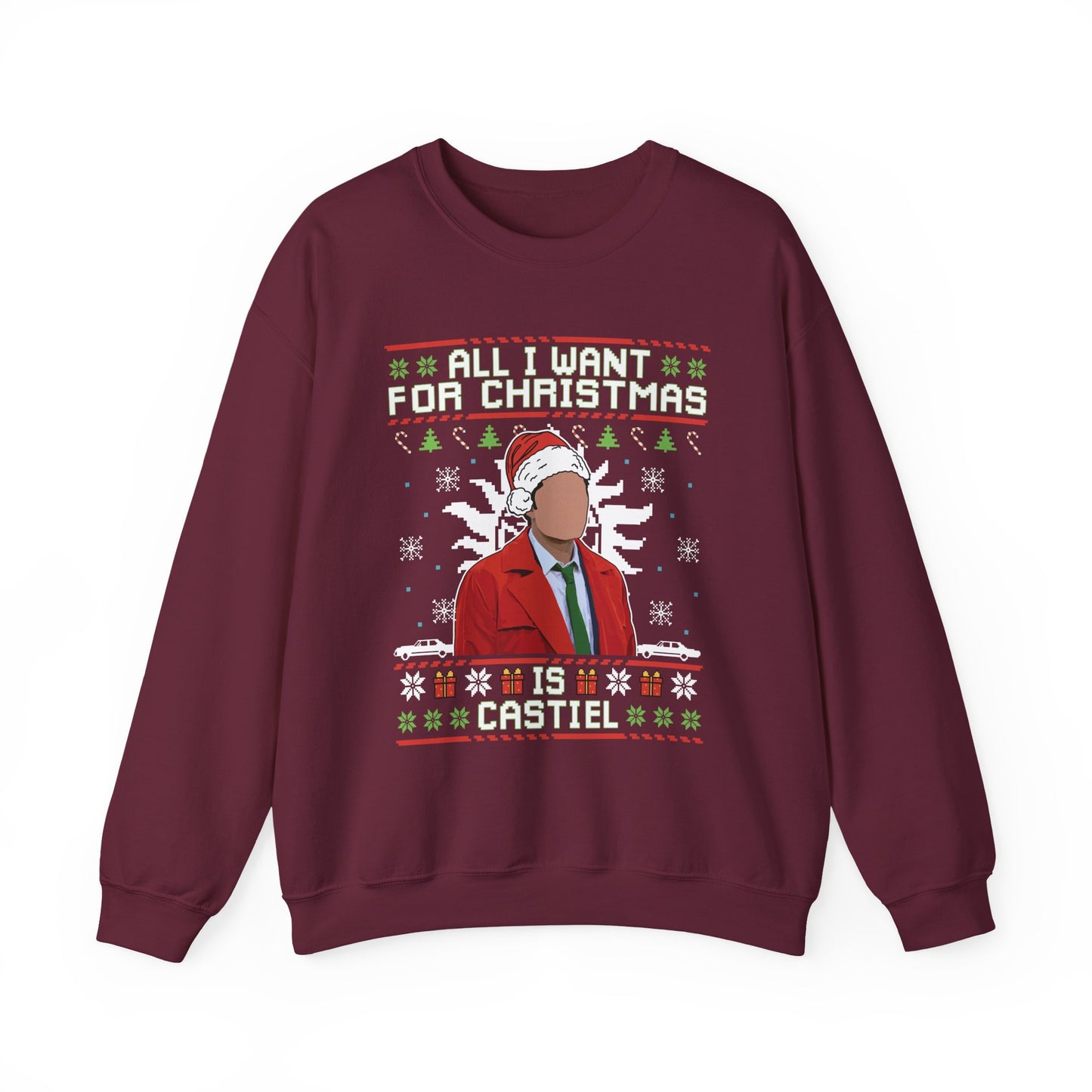All I Want For Christmas Is Castiel Sweatshirt | Supernatural Angel Ugly Christmas Sweater | Castiel Holiday Top