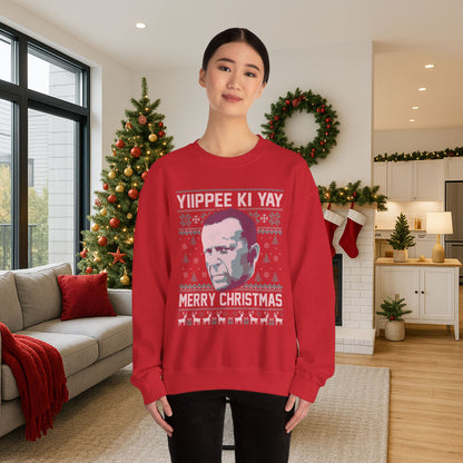 Yippee Ki Yay Merry Christmas Sweatshirt | Die Hard Inspired Ugly Christmas Sweater | Retro Action Movie Crewneck