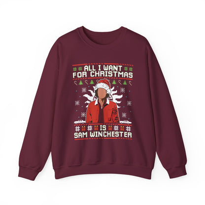 All I Want For Christmas Is Sam Winchester Sweatshirt | Supernatural Ugly Christmas Sweater | Sam Winchester Holiday Top