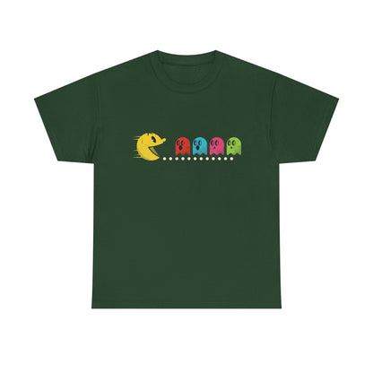 Vintage Pac-Man Inspired Retro Ghost Lineup T-Shirt | Classic Arcade Gamer Tee | Ghosts Chomping Graphic Shirt