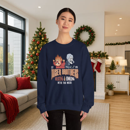 Miser Brothers Heating and Cooling Sweatshirt | Two-Tone Logo | Heat Miser and Snow Miser Christmas Crewneck