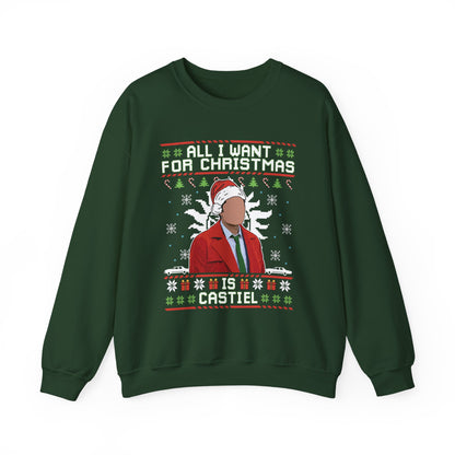 All I Want For Christmas Is Castiel Sweatshirt | Supernatural Angel Ugly Christmas Sweater | Castiel Holiday Top