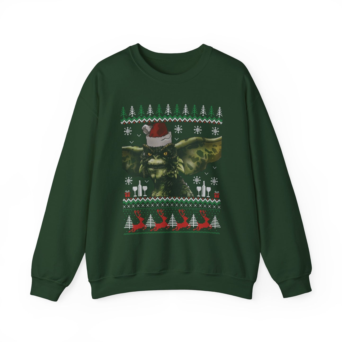 Gremlins Stripe Ugly Christmas Sweatshirt | Stripe Gremlin Santa Hat Holiday Sweater | Retro Creature Movie Top
