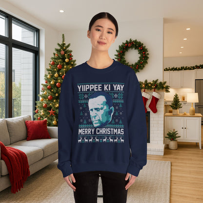 Yippee Ki Yay Merry Christmas Sweatshirt | Die Hard Inspired Ugly Christmas Sweater | Retro Action Movie Crewneck