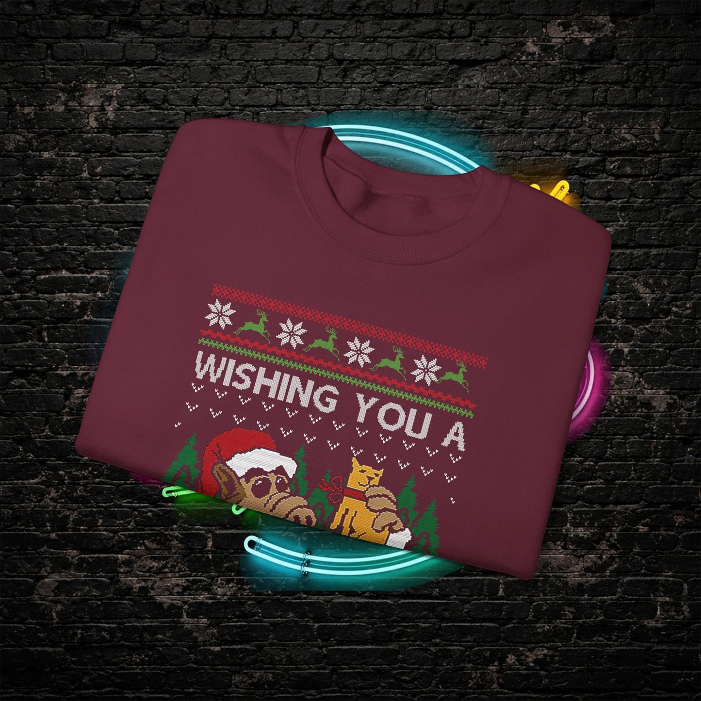 ALF Meowy Catmas Ugly Christmas Sweatshirt | 80s Alien Sitcom Cat Lover Sweater | Retro TV Fan Art