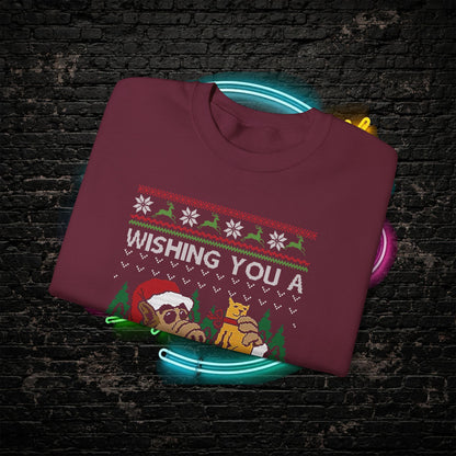 ALF Meowy Catmas Ugly Christmas Sweatshirt | 80s Alien Sitcom Cat Lover Sweater | Retro TV Fan Art