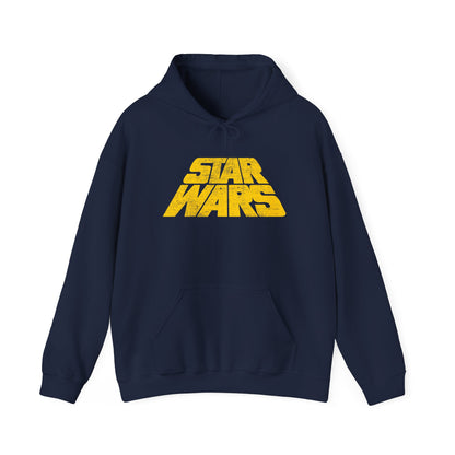 Star Wars Hoodie - Vintage Distressed Logo Pullover, Retro Galactic Saga Fleece Sweatshirt, Classic Sci-Fi Fan Gift, Unisex Gildan 18500