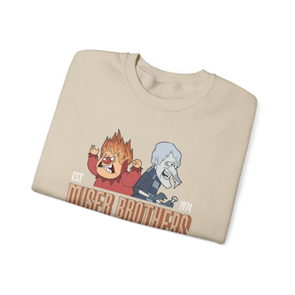 Miser Brothers Heating and Cooling Sweatshirt | Two-Tone Logo | Heat Miser and Snow Miser Christmas Crewneck