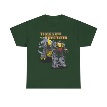 Vintage Transformers Parody T Shirt | Retro Mech Bots Distressed Tee | 80s Cartoon Robot Graphic Shirt