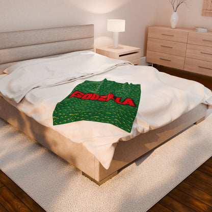 Blanket, Godzilla inspired Velveteen Plush Blanket, Big Monster Movie Night, Cozy Throw for Kaiju Fans, Super Soft Bedding, Unique Home