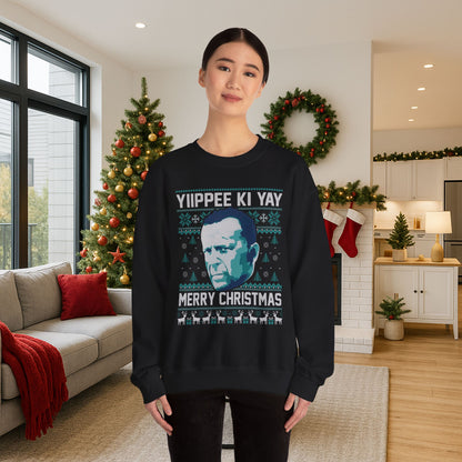 Yippee Ki Yay Merry Christmas Sweatshirt | Die Hard Inspired Ugly Christmas Sweater | Retro Action Movie Crewneck