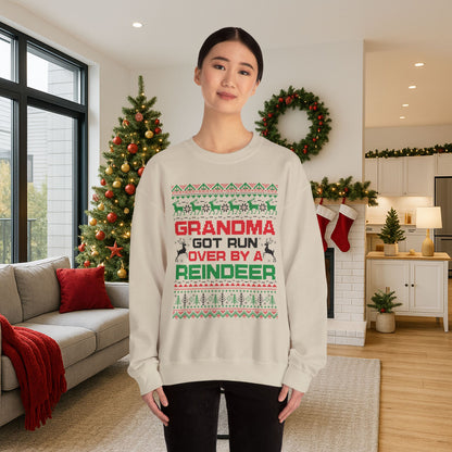 Grandma Got Run Over By A Reindeer Sweatshirt | Funny Christmas Song Ugly Sweater | Retro Holiday Crewneck