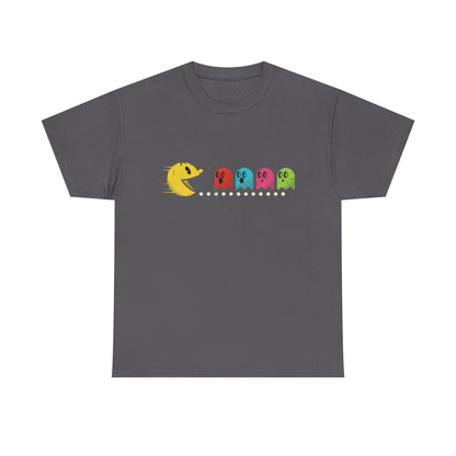 Vintage Pac-Man Inspired Retro Ghost Lineup T-Shirt | Classic Arcade Gamer Tee | Ghosts Chomping Graphic Shirt
