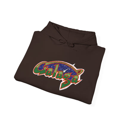 Retro Galaxy Arcade Logo Hoodie | 80s Space Shooter Gamer Sweatshirt | Aged and Worn Design | Unisex Pullover