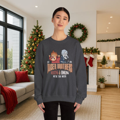 Miser Brothers Heating and Cooling Sweatshirt | Two-Tone Logo | Heat Miser and Snow Miser Christmas Crewneck