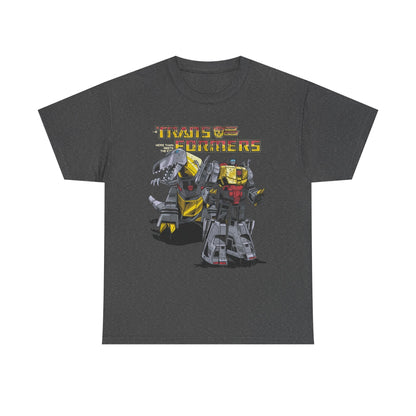 Vintage Transformers Parody T Shirt | Retro Mech Bots Distressed Tee | 80s Cartoon Robot Graphic Shirt