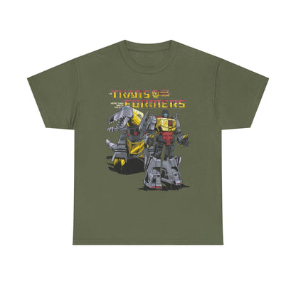Vintage Transformers Parody T Shirt | Retro Mech Bots Distressed Tee | 80s Cartoon Robot Graphic Shirt