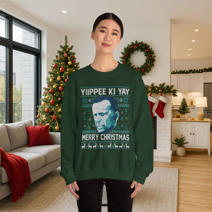 Yippee Ki Yay Merry Christmas Sweatshirt | Die Hard Inspired Ugly Christmas Sweater | Retro Action Movie Crewneck