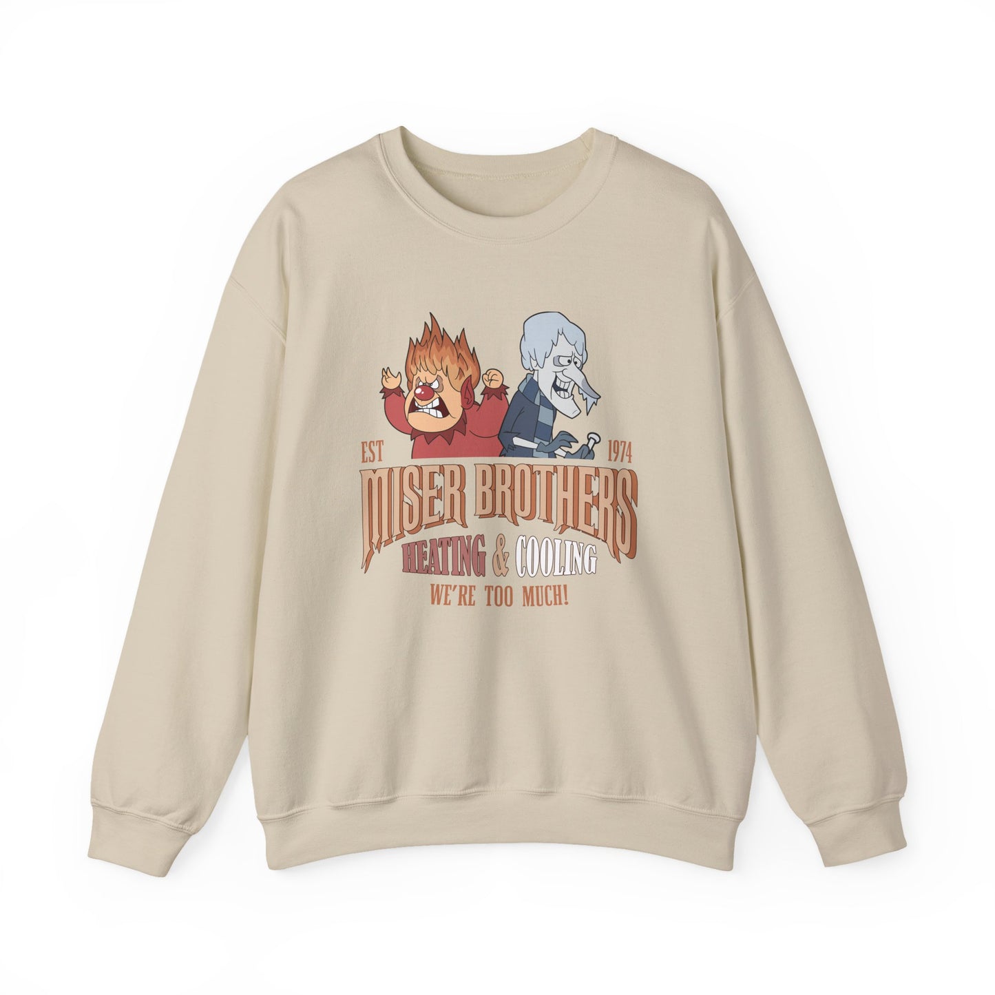 Miser Brothers Heating and Cooling Sweatshirt | Vintage Logo | Heat Miser and Snow Miser Retro Christmas Crewneck