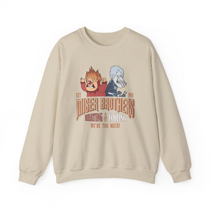 Miser Brothers Heating and Cooling Sweatshirt | Vintage Logo | Heat Miser and Snow Miser Retro Christmas Crewneck