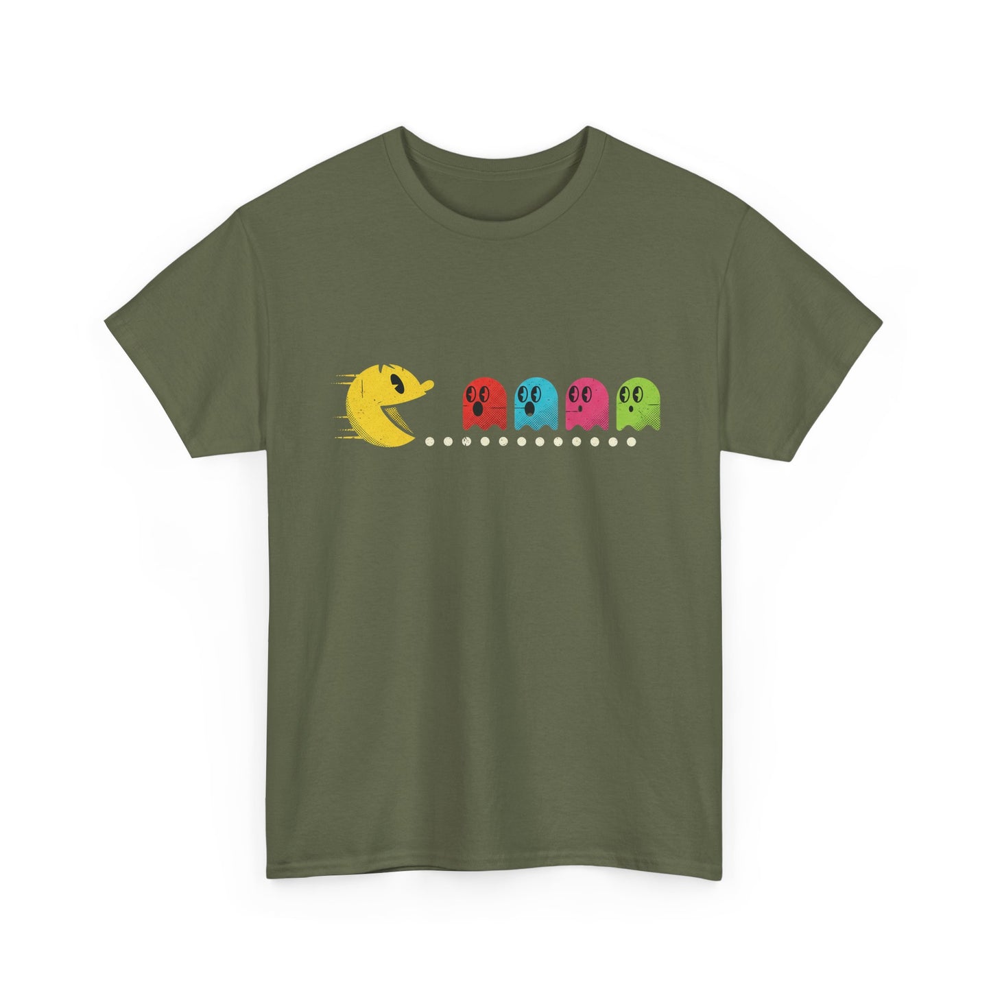 Vintage Pac-Man Inspired Retro Ghost Lineup T-Shirt | Classic Arcade Gamer Tee | Ghosts Chomping Graphic Shirt