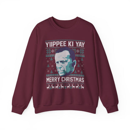 Yippee Ki Yay Merry Christmas Sweatshirt | Die Hard Inspired Ugly Christmas Sweater | Retro Action Movie Crewneck