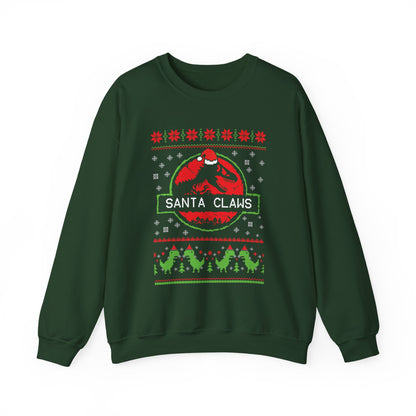 Santa Claws Jurassic Christmas Sweatshirt | Dinosaur Parody Ugly Christmas Sweater | Funny Santa Claws Dino Top