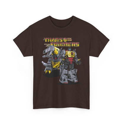 Vintage Transformers Parody T Shirt | Retro Mech Bots Distressed Tee | 80s Cartoon Robot Graphic Shirt
