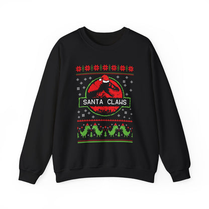Santa Claws Jurassic Christmas Sweatshirt | Dinosaur Parody Ugly Christmas Sweater | Funny Santa Claws Dino Top