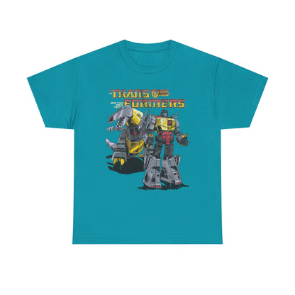 Vintage Transformers Parody T Shirt | Retro Mech Bots Distressed Tee | 80s Cartoon Robot Graphic Shirt