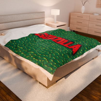 Blanket, Godzilla inspired Velveteen Plush Blanket, Big Monster Movie Night, Cozy Throw for Kaiju Fans, Super Soft Bedding, Unique Home