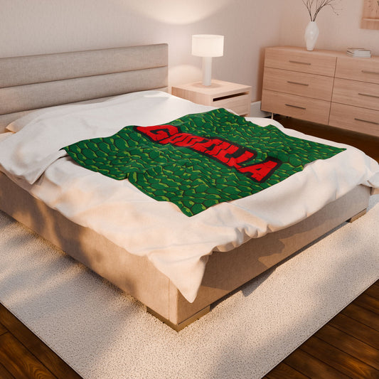 Blanket, Godzilla inspired Velveteen Plush Blanket, Big Monster Movie Night, Cozy Throw for Kaiju Fans, Super Soft Bedding, Unique Home