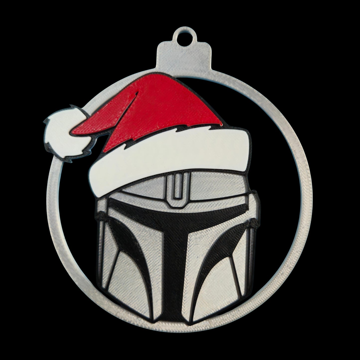 Bounty Hunter Helmet Christmas Ornament | Silver Galaxy Armor 3D Printed Tree Decor