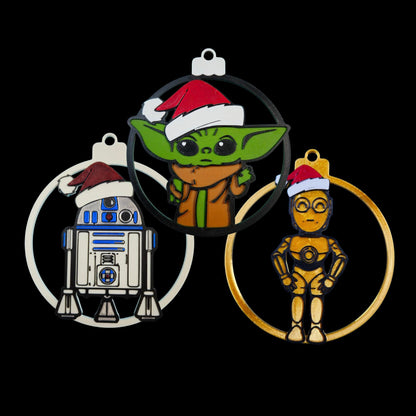 Galaxy Sprout & Droid Trio Christmas Ornament 3-Pack | Galactic Holiday 3D Printed Set