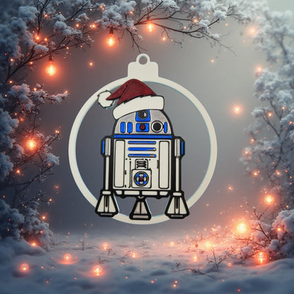 Astro Companion Droid Christmas Ornament | Blue and White Galaxy Robot Tree Decor