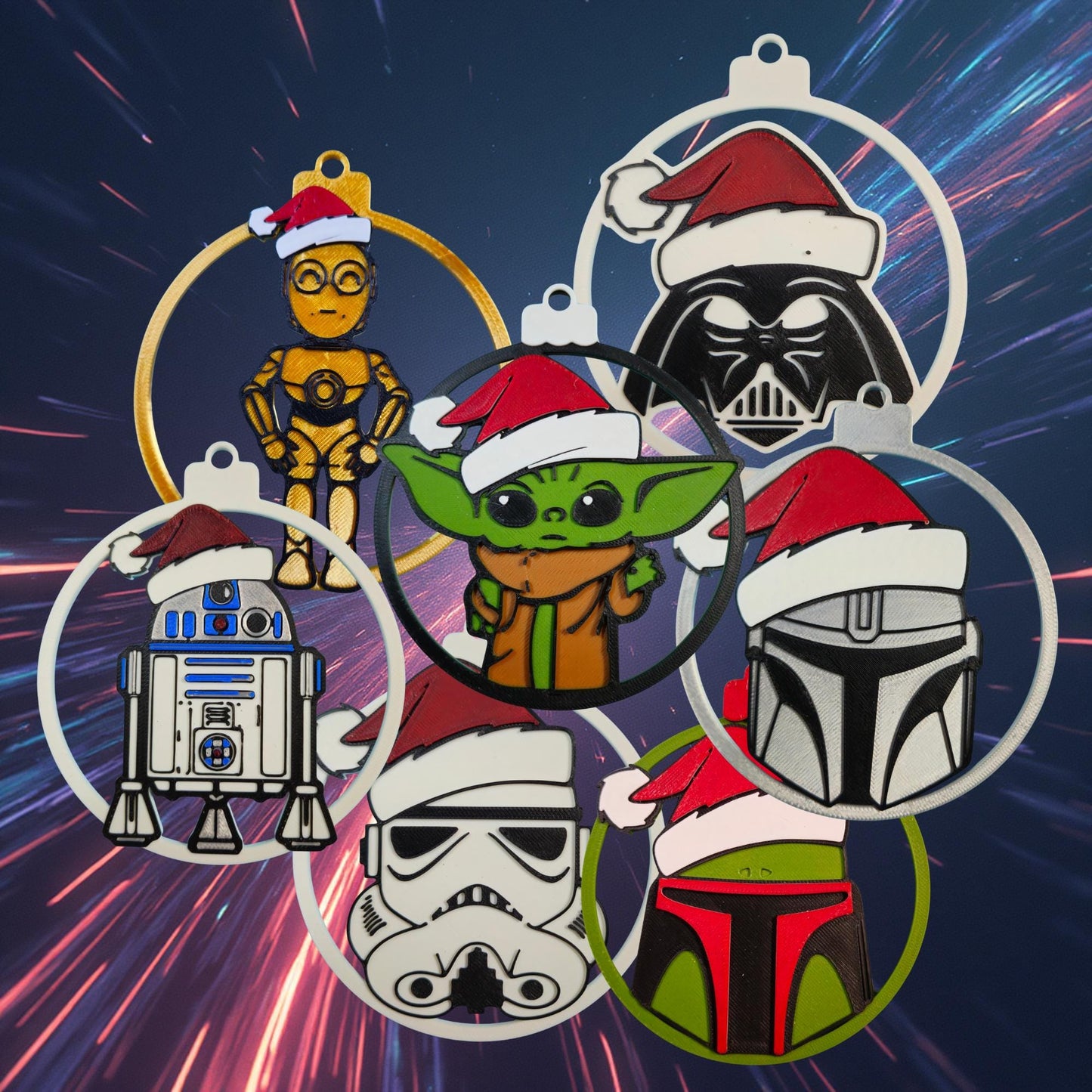 Galactic Holiday Ornament Set (7 Piece) | 3D Printed Sci-Fi Christmas Tree Decor