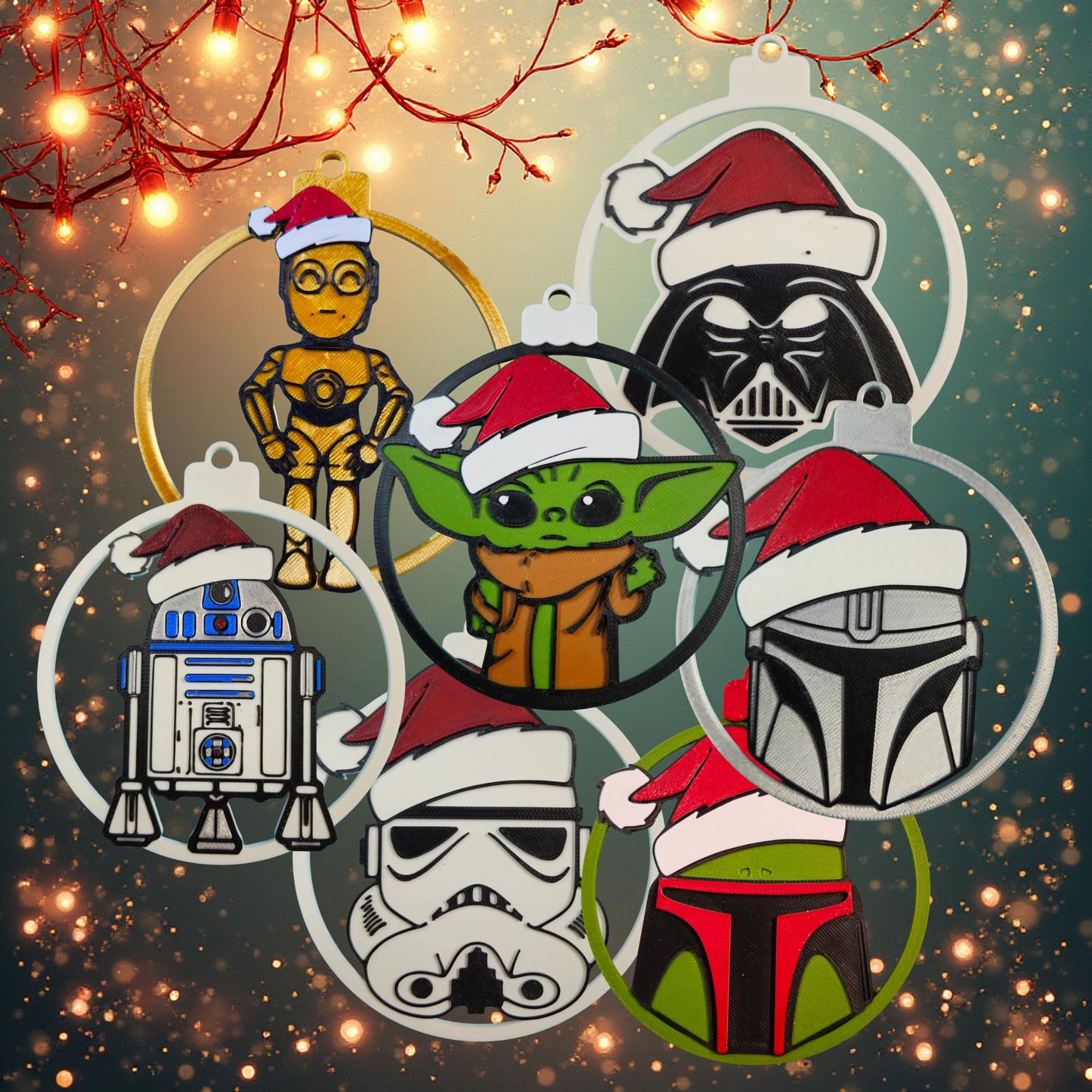 Galactic Holiday Ornament Set (7 Piece) | 3D Printed Sci-Fi Christmas Tree Decor