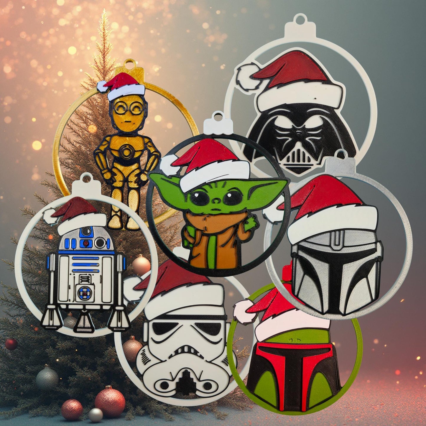 Galactic Holiday Ornament Set (7 Piece) | 3D Printed Sci-Fi Christmas Tree Decor