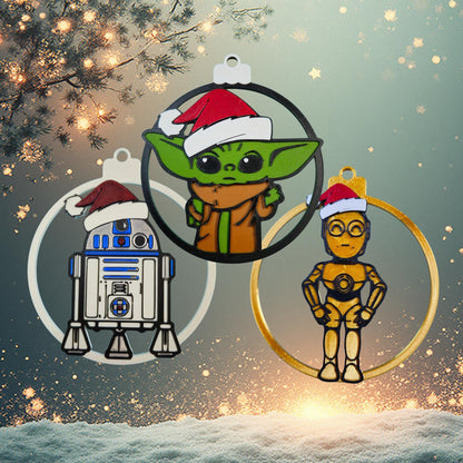 Galaxy Sprout & Droid Trio Christmas Ornament 3-Pack | Galactic Holiday 3D Printed Set