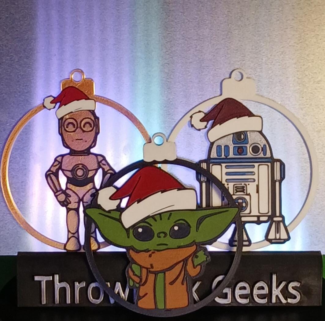 Galaxy Sprout & Droid Trio Christmas Ornament 3-Pack | Galactic Holiday 3D Printed Set