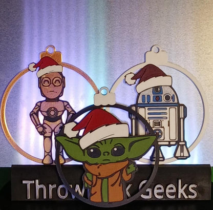 Galaxy Sprout & Droid Trio Christmas Ornament 3-Pack | Galactic Holiday 3D Printed Set