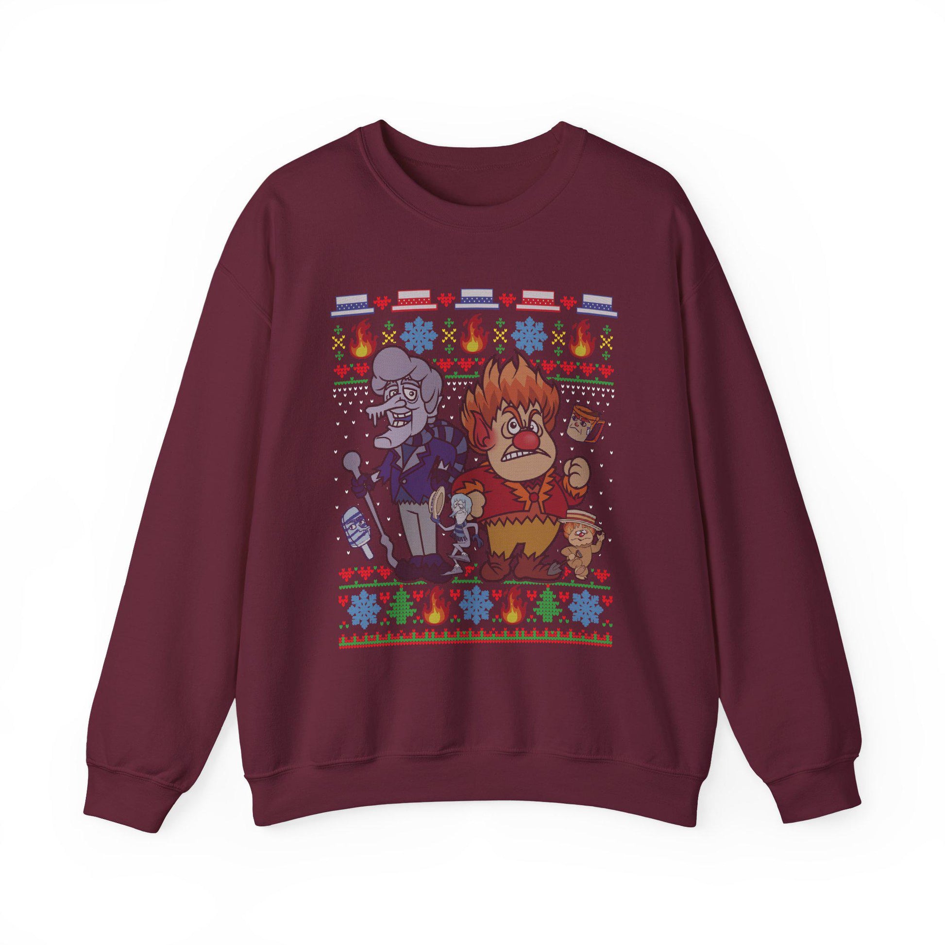 Retro Fire & Snow Ugly Christmas Sweatshirt | Geeky Holiday Crewneck
