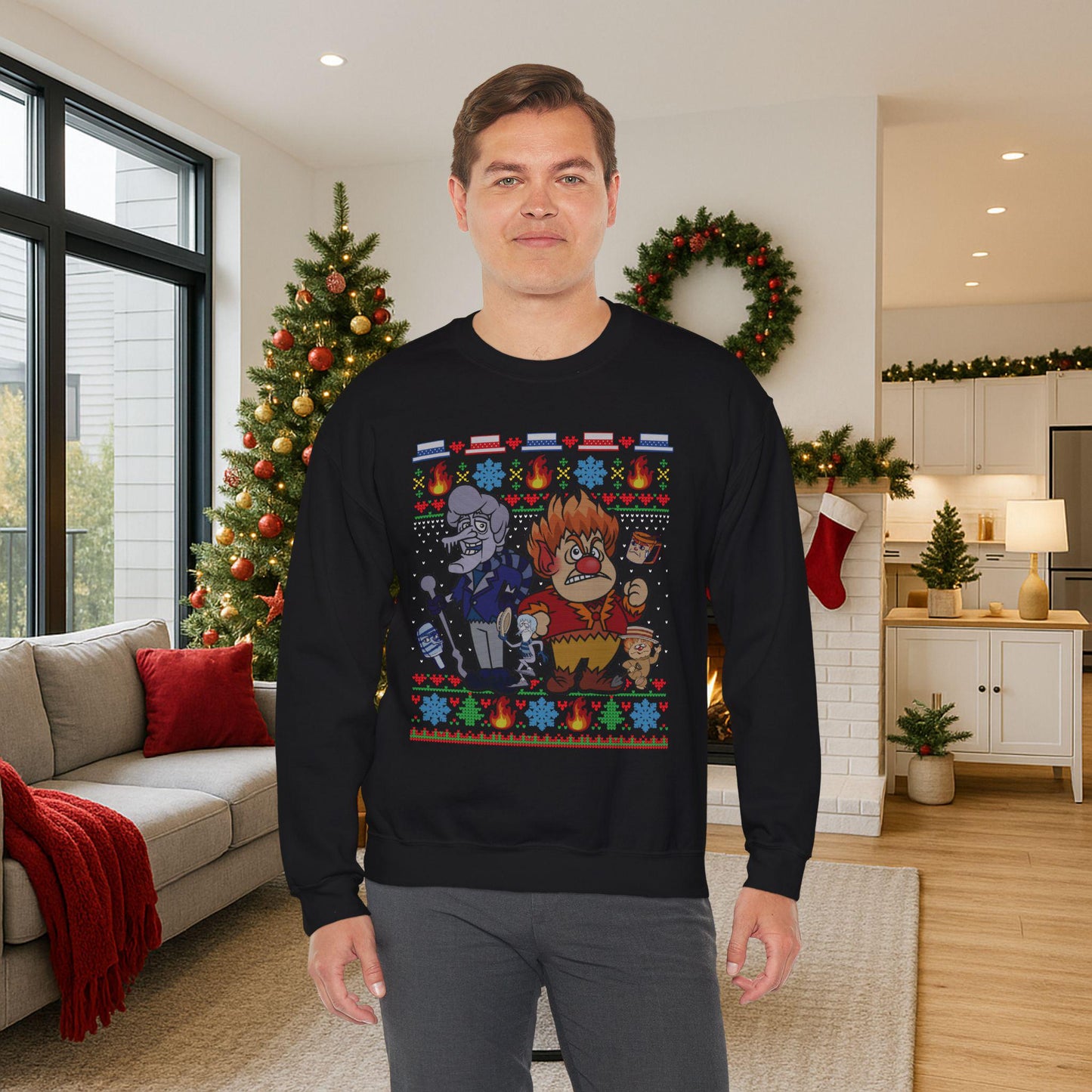 Retro Fire & Snow Ugly Christmas Sweatshirt | Geeky Holiday Crewneck
