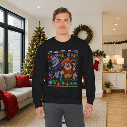 Retro Fire & Snow Ugly Christmas Sweatshirt | Geeky Holiday Crewneck