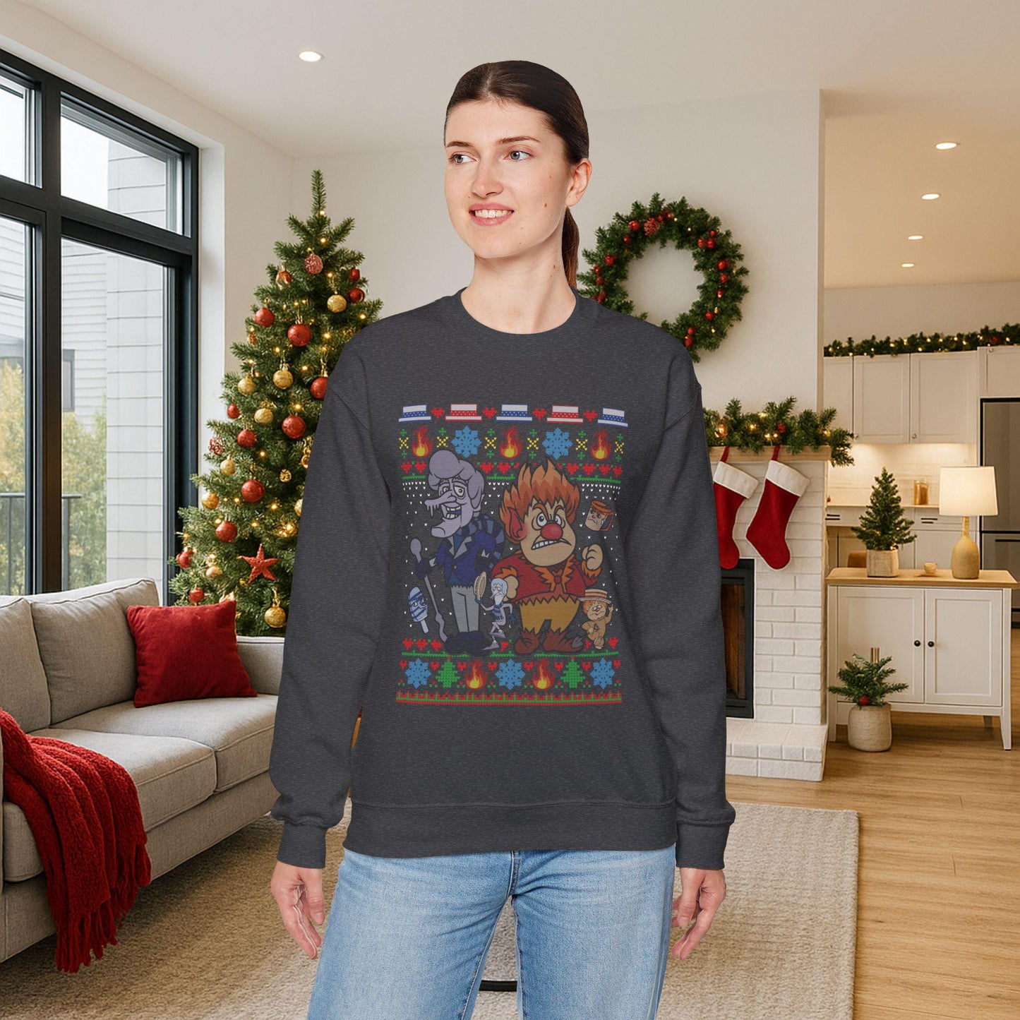 Retro Fire & Snow Ugly Christmas Sweatshirt | Geeky Holiday Crewneck
