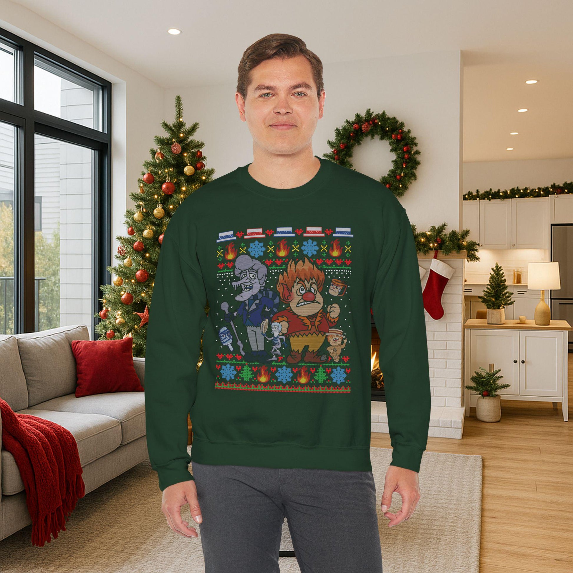 Retro Fire & Snow Ugly Christmas Sweatshirt | Geeky Holiday Crewneck