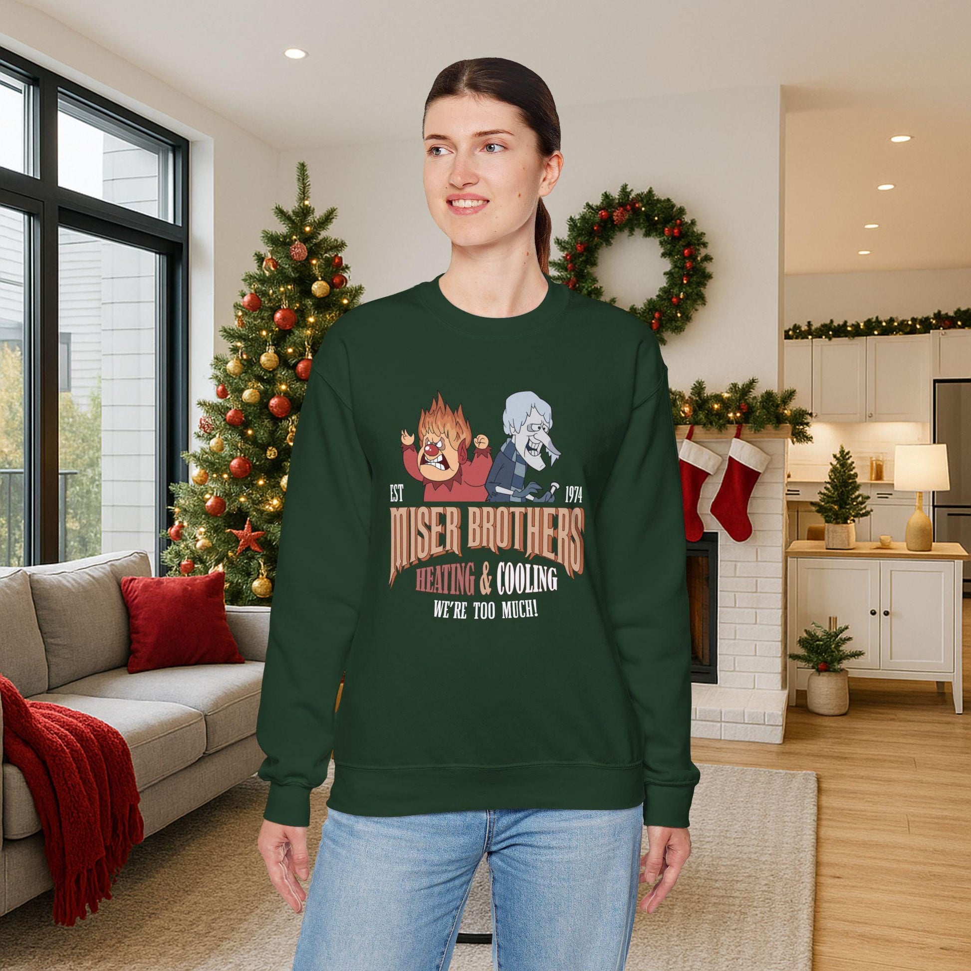 Miser Brothers Christmas Sweatshirt | Two-Tone Heating & Cooling Logo